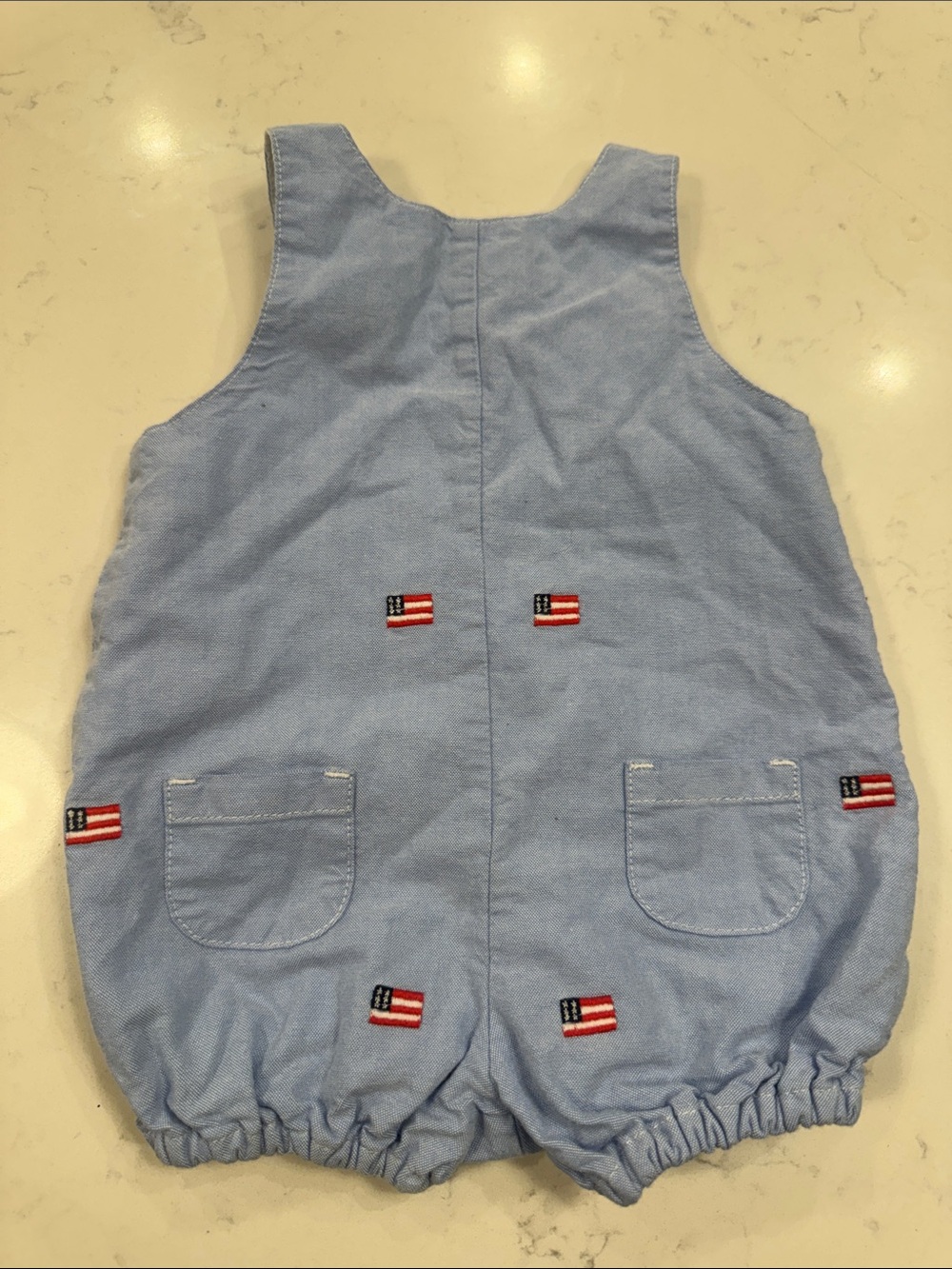 Janie and Jack Light Blue Flag Embroidered Baby One-Piece with Matching Hat - Picture 2 of 2